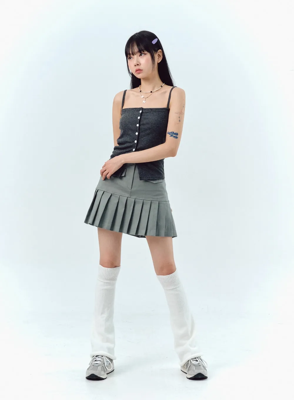 Pleated Cotton Mini Skirt IG303