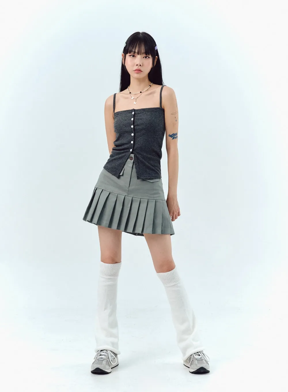 Pleated Cotton Mini Skirt IG303