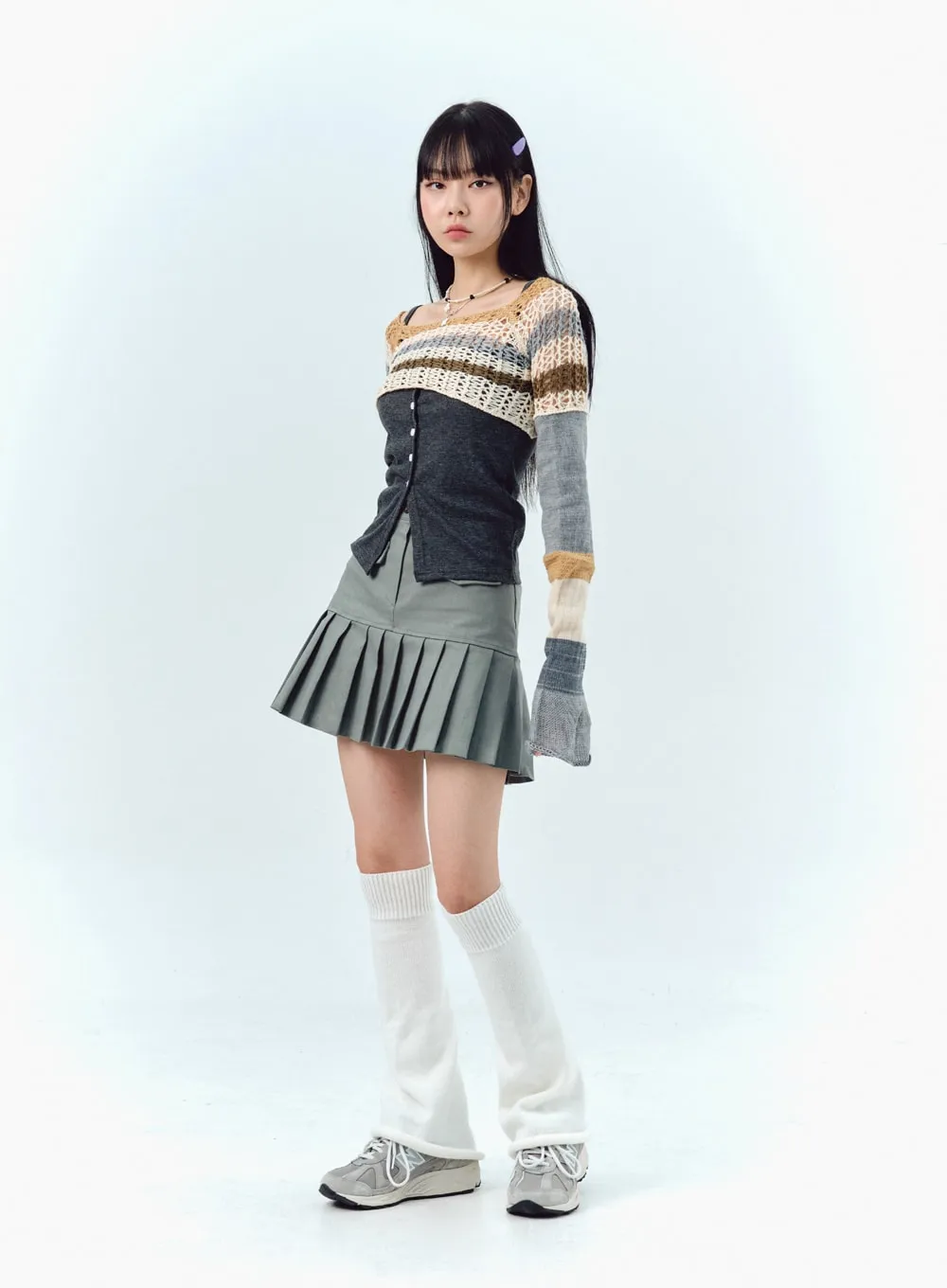 Pleated Cotton Mini Skirt IG303