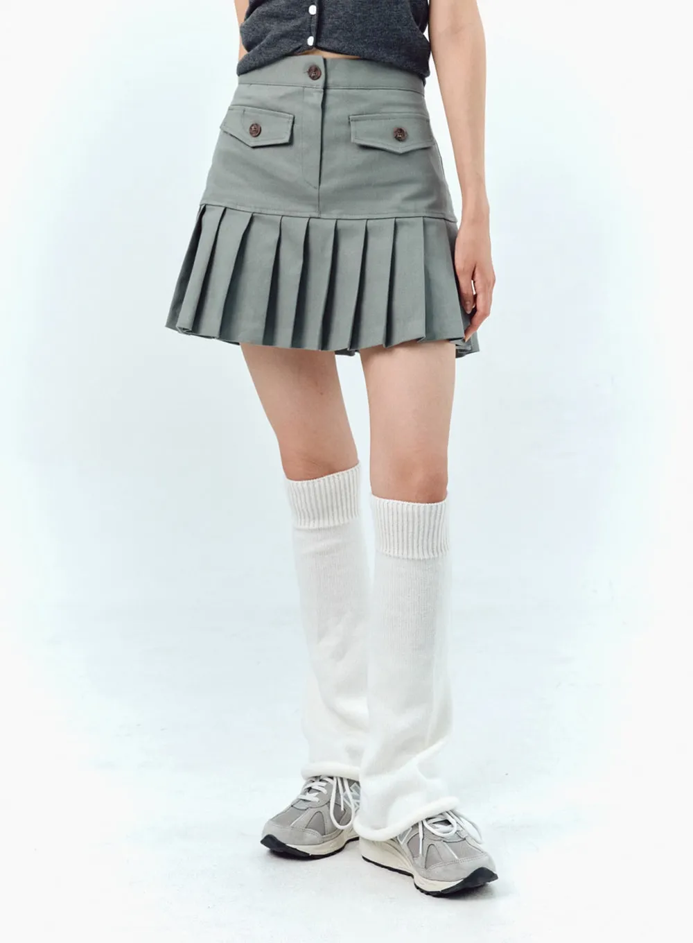 Pleated Cotton Mini Skirt IG303