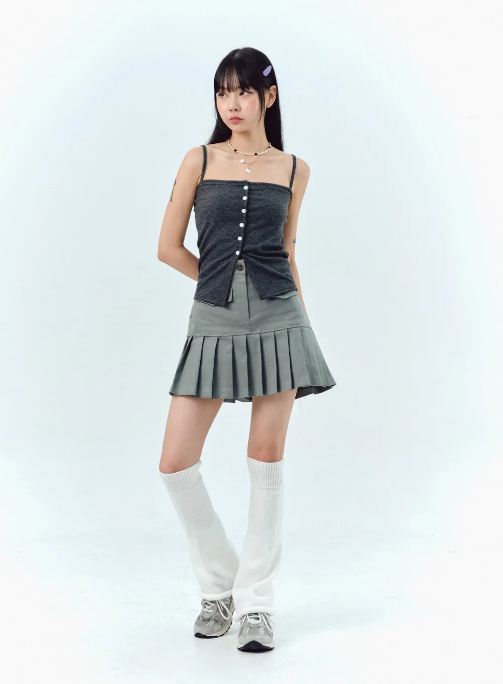 Pleated Cotton Mini Skirt IG303