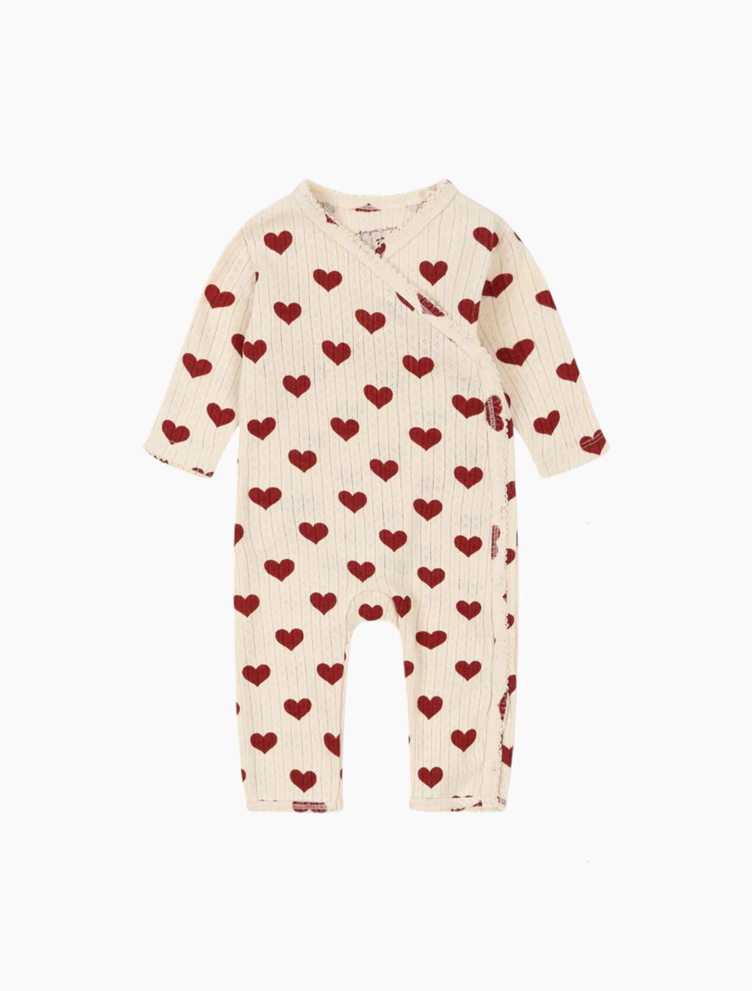 Pointelle Minnie Kimono Romper in Amour Rouge