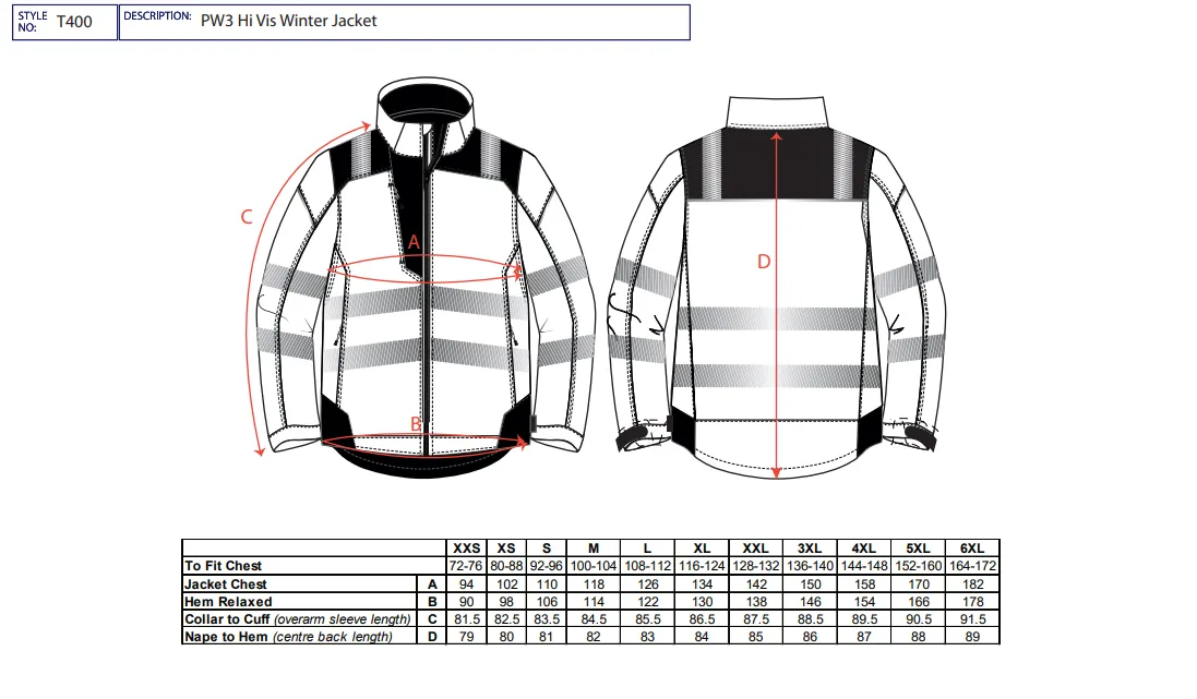 PORTWEST® PW3 Hi Vis Winter Jacket - ANSI Class 3 - T400