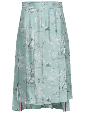 Printed Knee Length Dropped Back Pleated Skirt