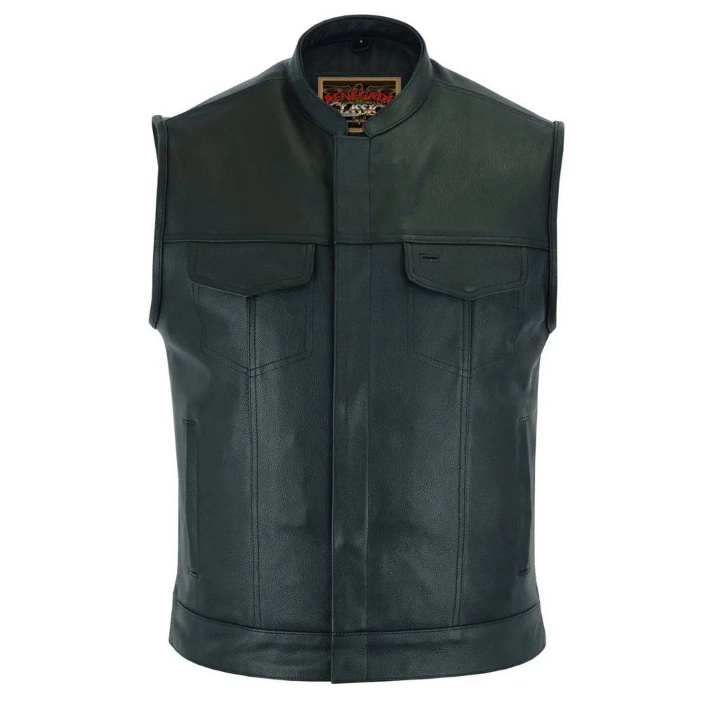 RC189A Concealed Snap Closure Men's Black Leather Vest