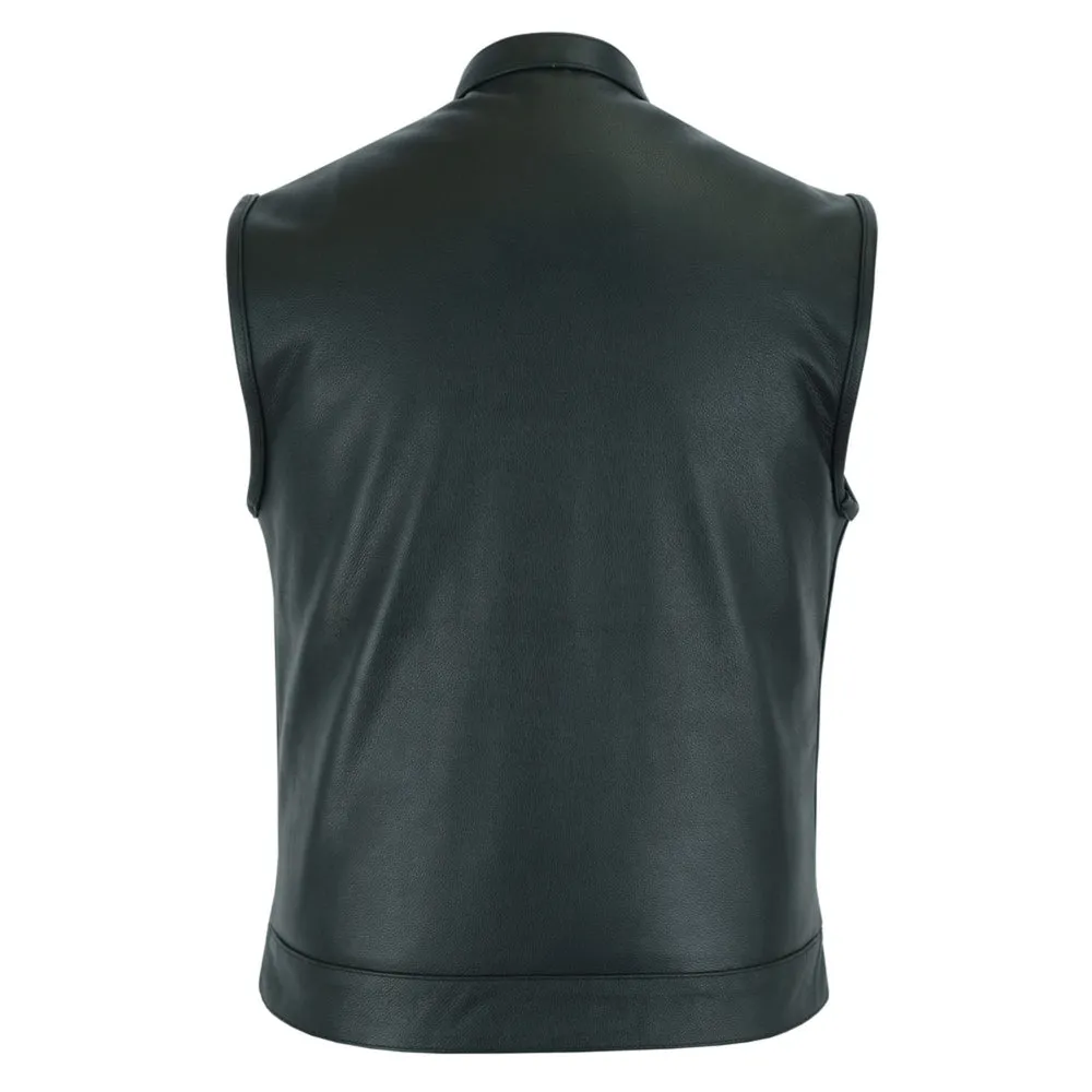 RC189A Concealed Snap Closure Men's Black Leather Vest