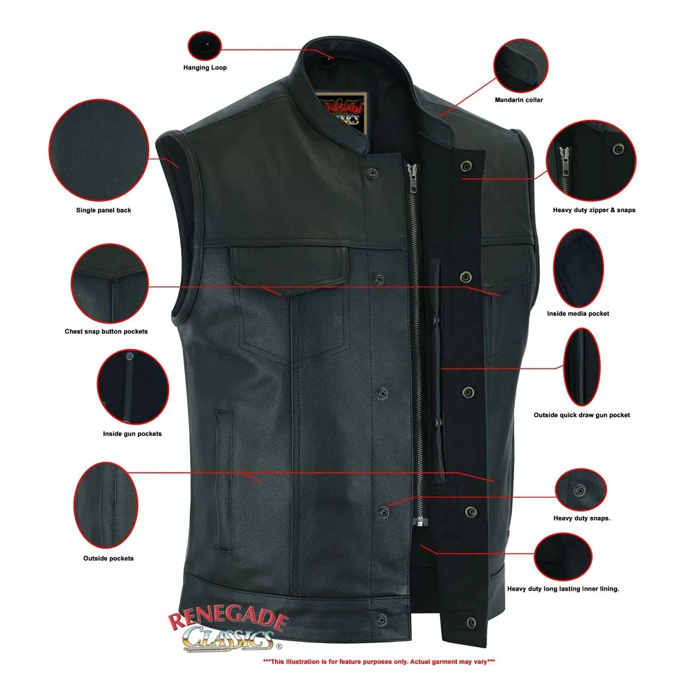 RC189A Concealed Snap Closure Men's Black Leather Vest