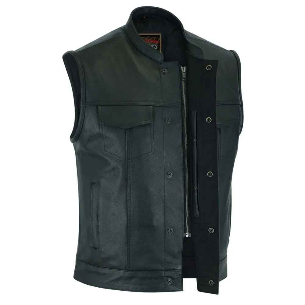 RC189A Concealed Snap Closure Men's Black Leather Vest