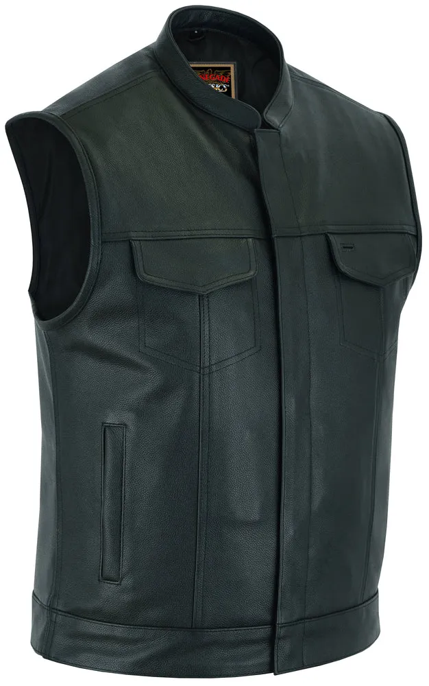 RC189A Concealed Snap Closure Men's Black Leather Vest