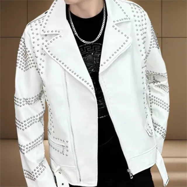 Rhinestone Hot Drill Decor PU Jacket