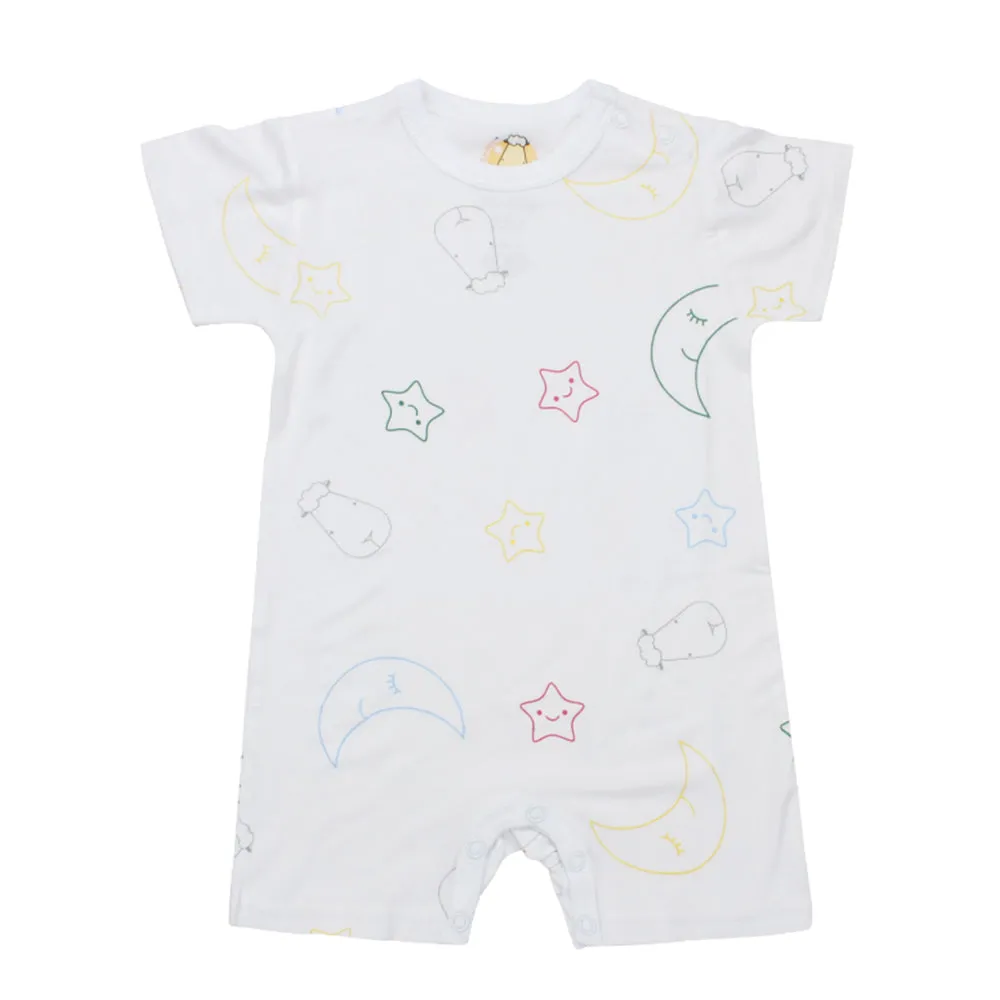 Romper Short Sleeve White Colourful Moon & Star