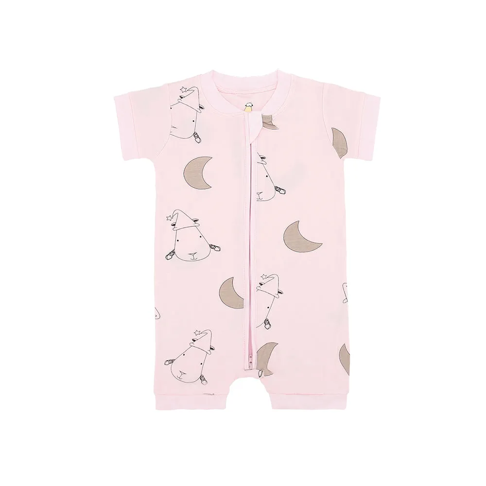 Romper Short Sleeve Zip Big Moon & Sheepz Pink