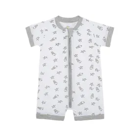 Romper Short Sleeve Zip Small Star & Sheepz White