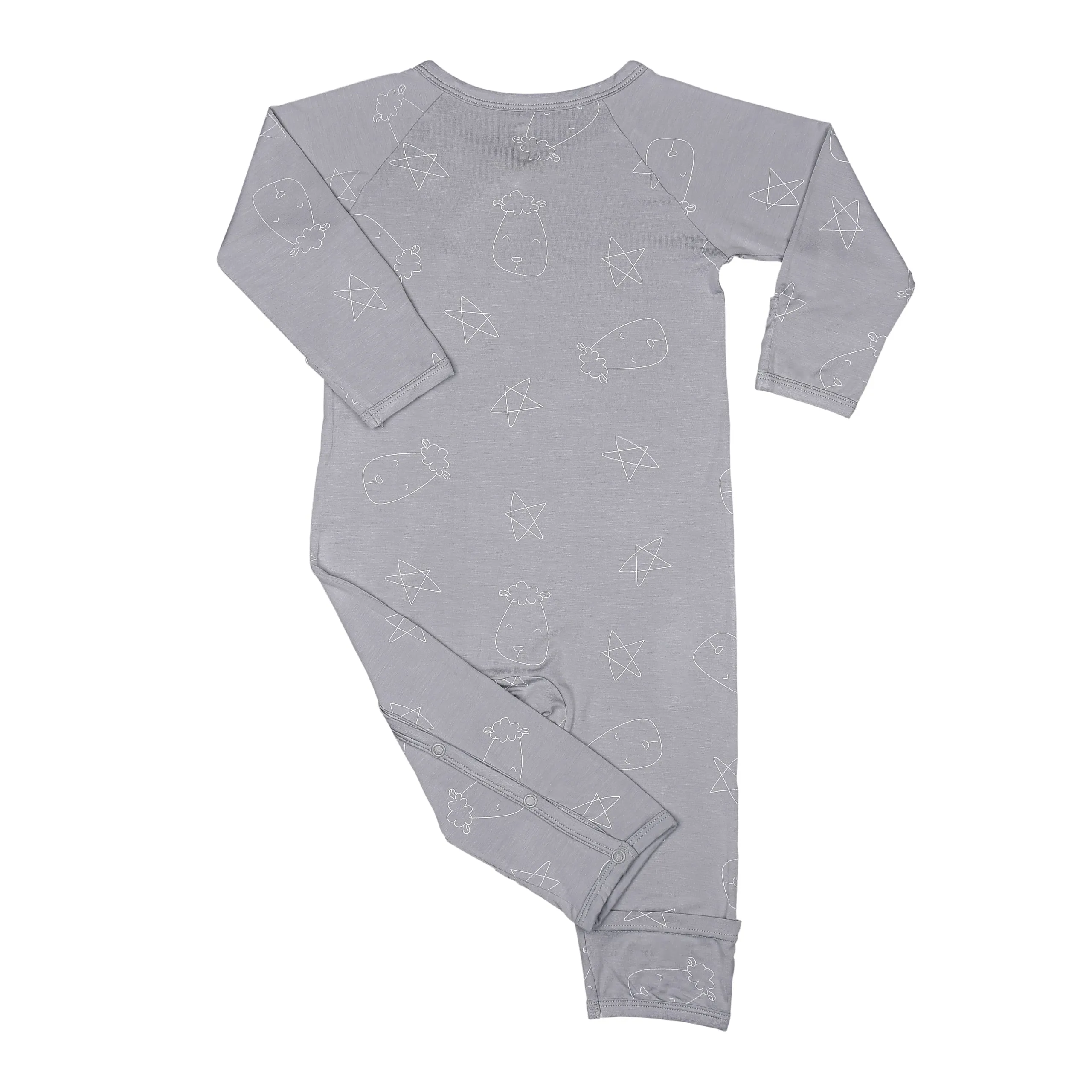 Romper Side Snap Cute Big Star & Head Grey