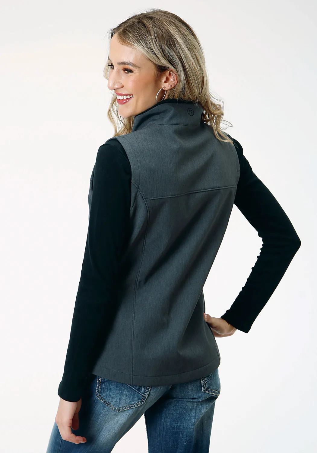 Roper Womens Zip Heather Grey Polyester Softshell Vest