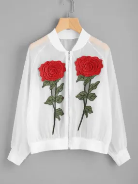 Rose embroidery design sheer retro jacket