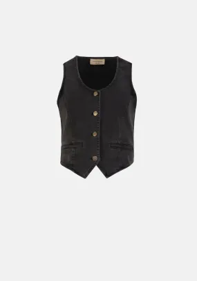 ROUND NECK BUTTON DENIM VEST