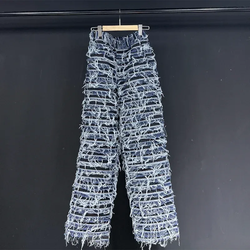 Rugged Maze Frayed Denim Trousers