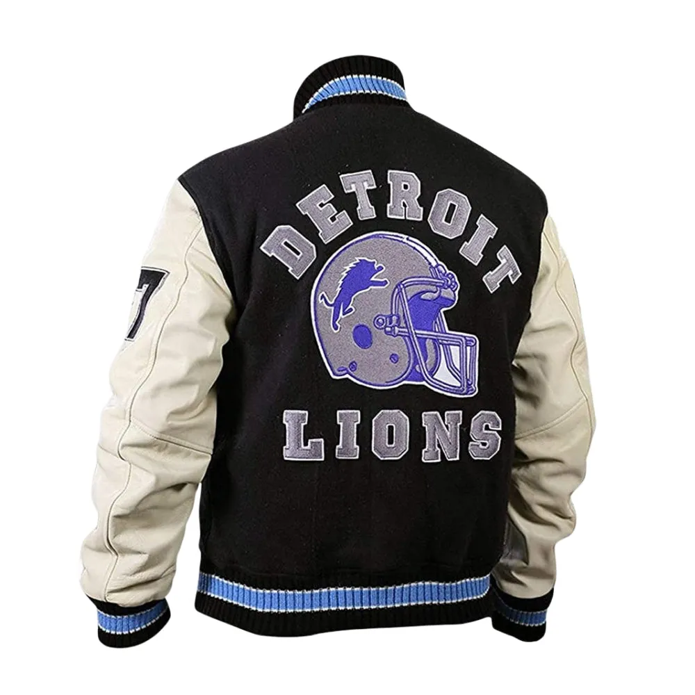 RW Authentic SheepSkin Beverly Hills Cop Axel Foley Detroit Lions Letterman Biker Jacket