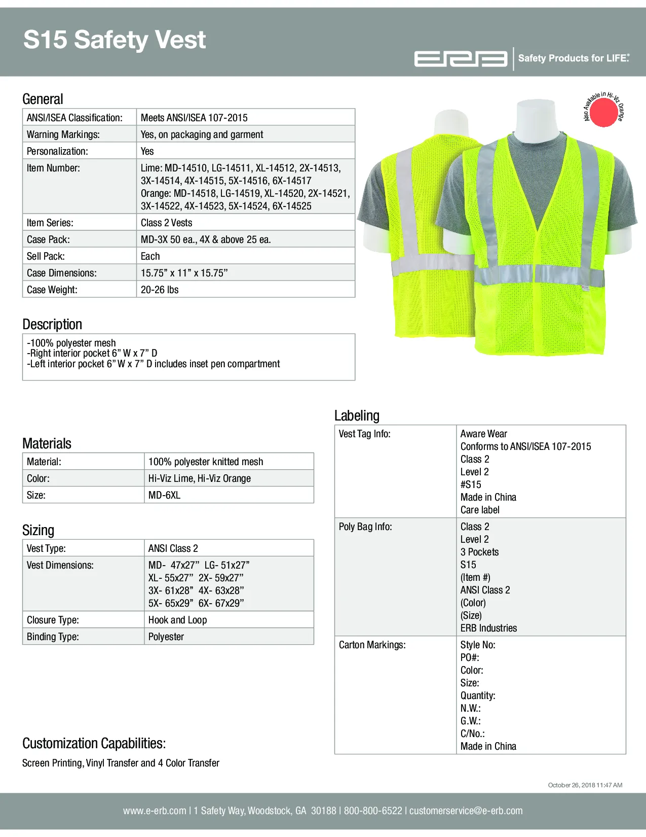 S15 Class 2 Mesh Safety Vest with 3M® Reflective Strips 1PC