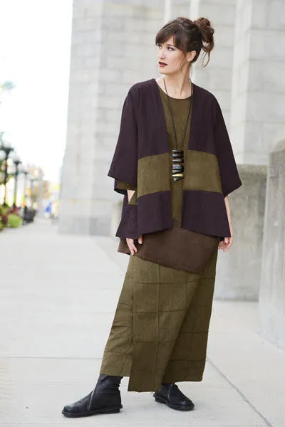 Short Kimono Jacket in Thyme/Aubergine Roma