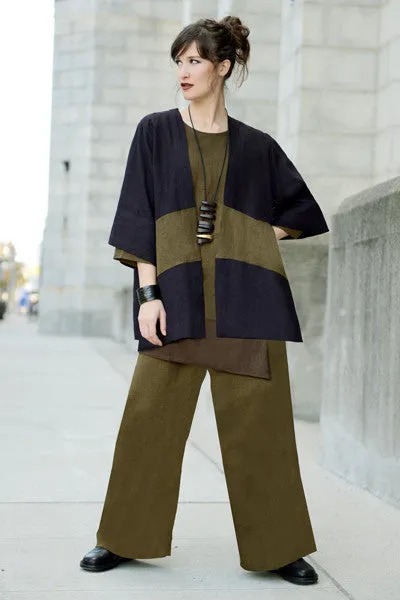 Short Kimono Jacket in Thyme/Aubergine Roma