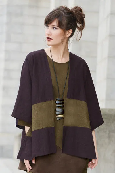 Short Kimono Jacket in Thyme/Aubergine Roma