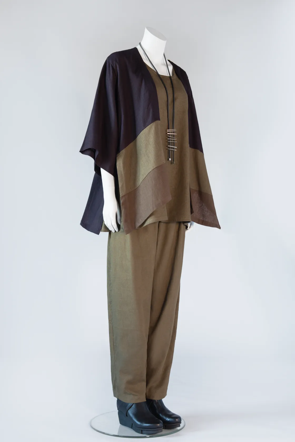 Short Kimono Jacket in Thyme/Aubergine/Nutmeg Roma