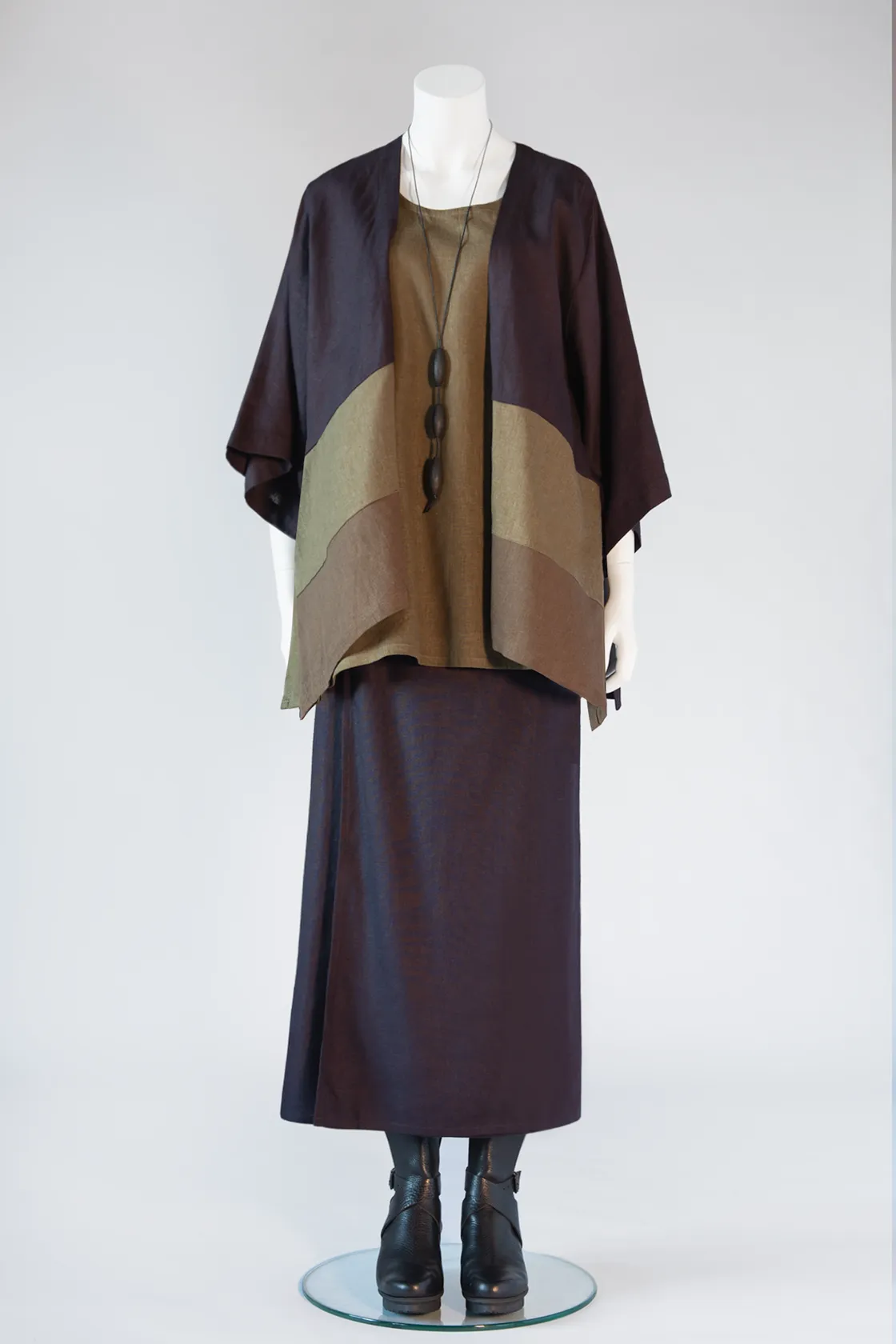 Short Kimono Jacket in Thyme/Aubergine/Nutmeg Roma