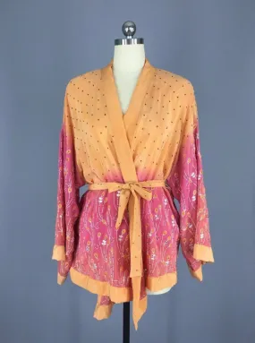 Silk Sari Kimono Jacket / Apricot Ombre