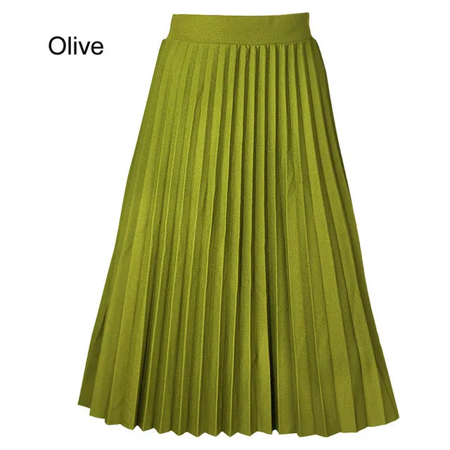 Skirts Women Spring Autumn Summer Style Women's High Waist Pleated Fashion Solid Girl Half Length Skirt Breathble Ankle Length