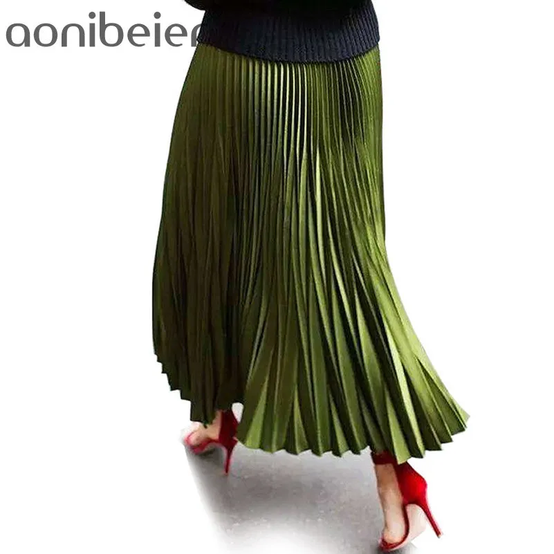 Skirts Women Spring Autumn Summer Style Women's High Waist Pleated Fashion Solid Girl Half Length Skirt Breathble Ankle Length