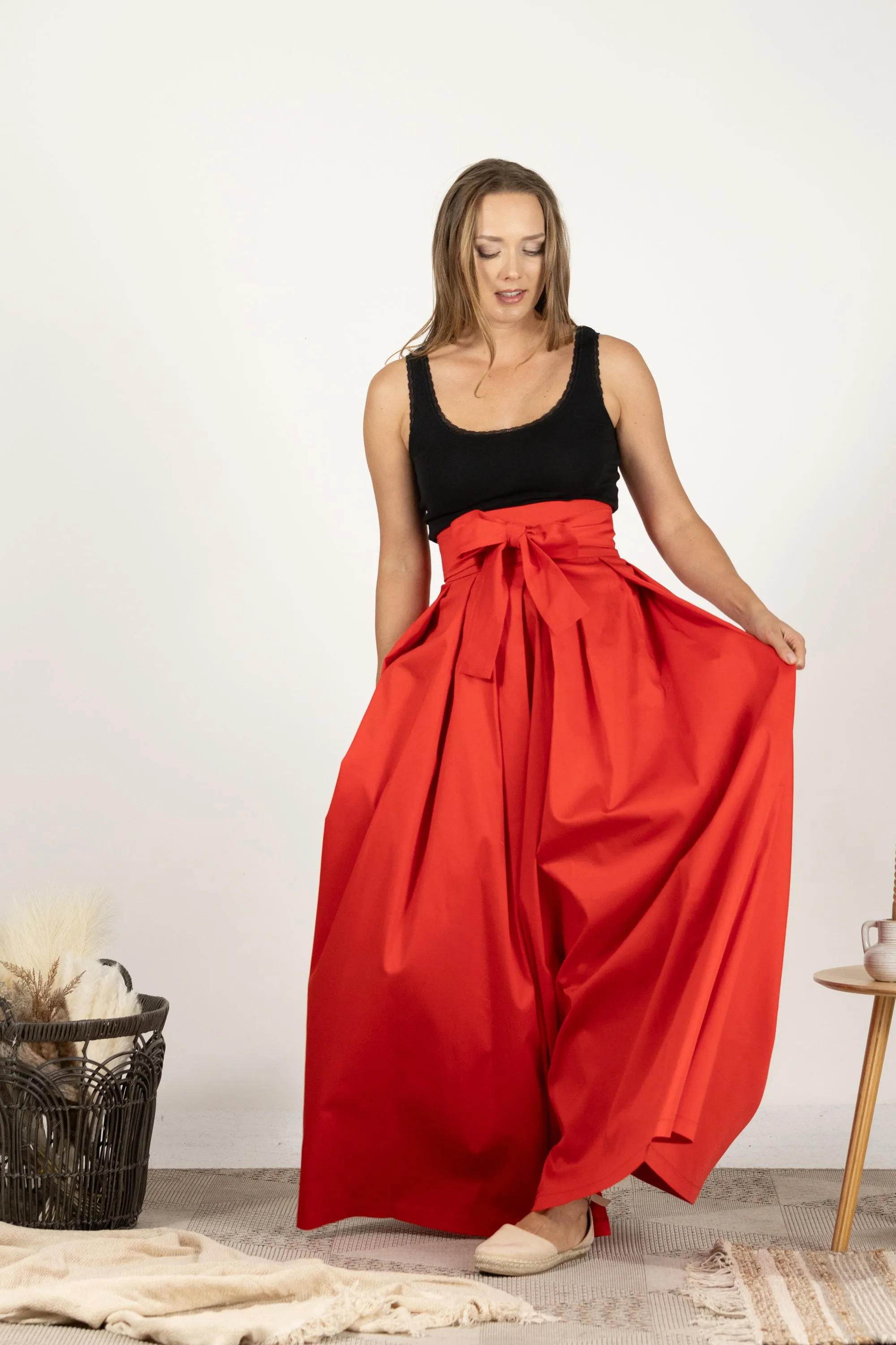 Slate Blue High Waist Pleated Maxi Skirt