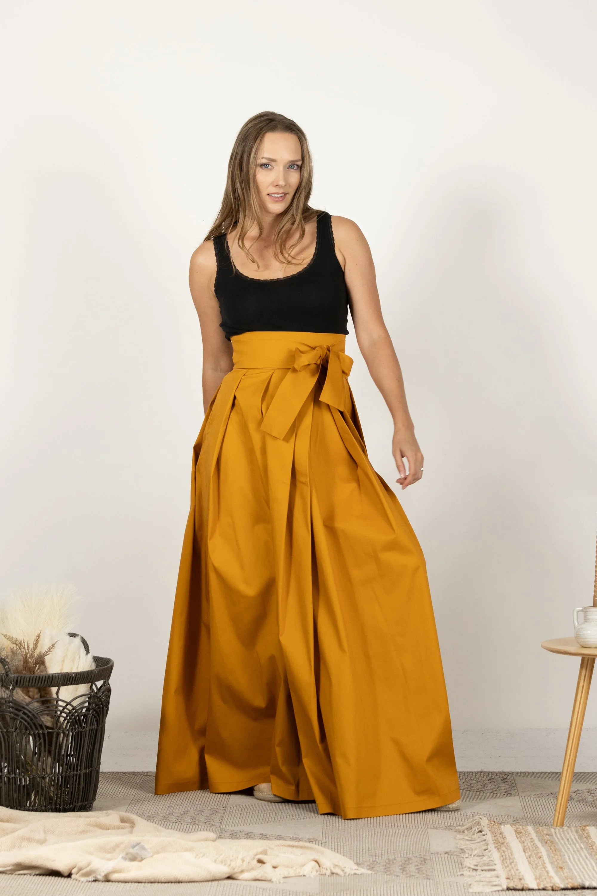 Slate Blue High Waist Pleated Maxi Skirt