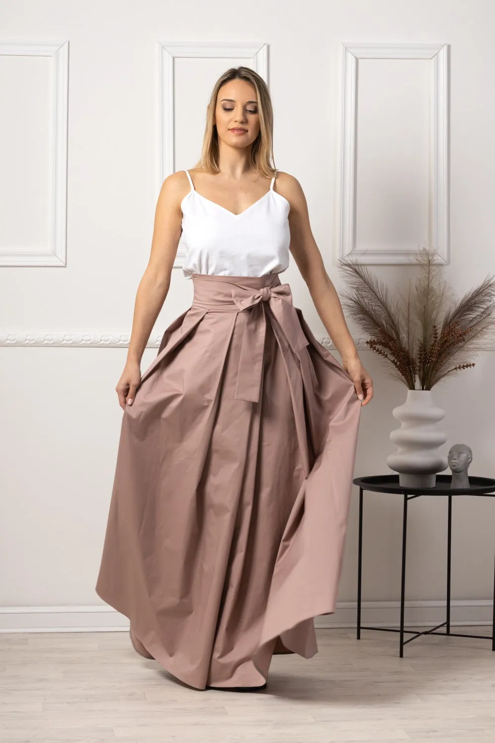 Slate Blue High Waist Pleated Maxi Skirt