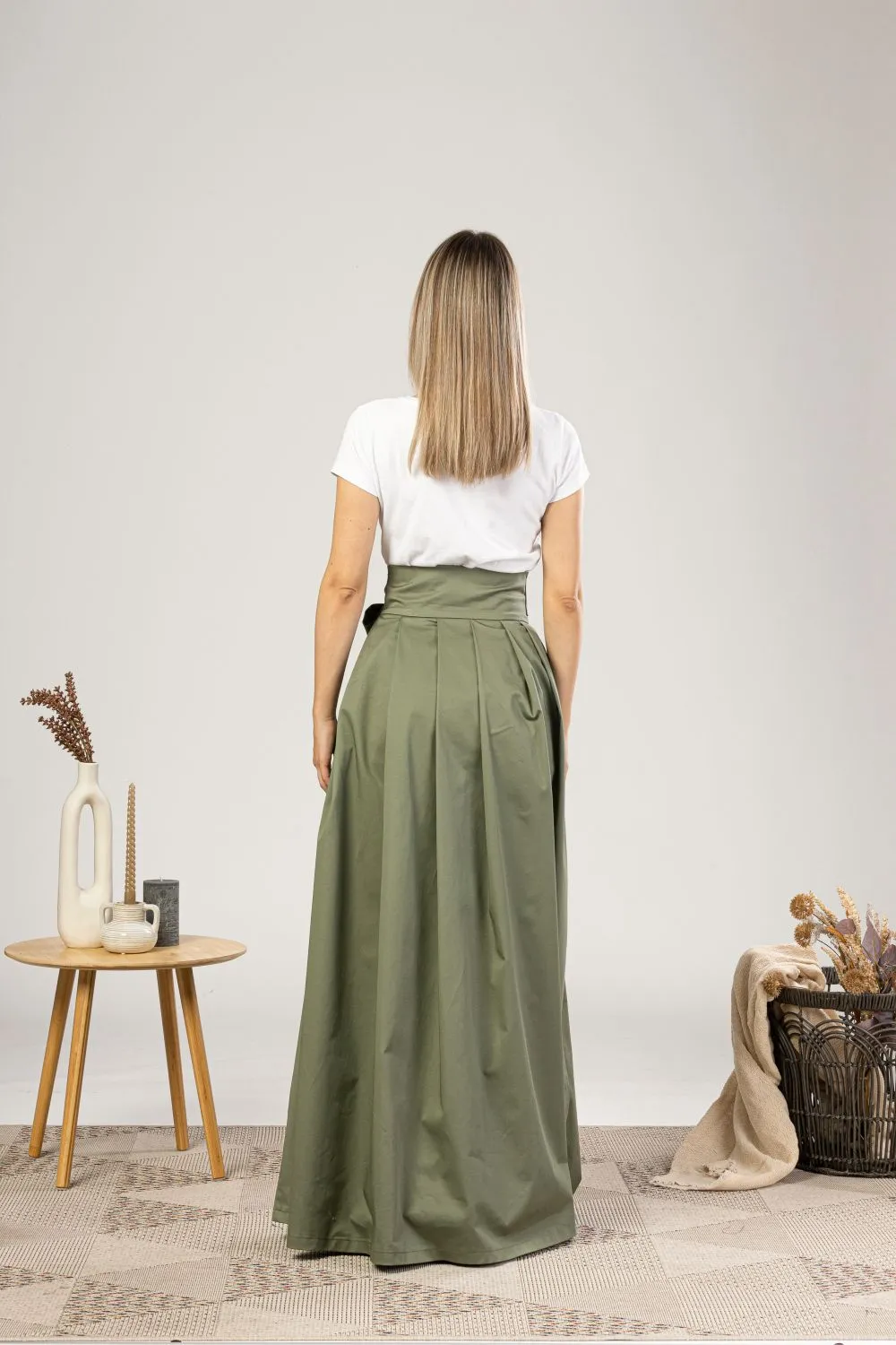 Slate Blue High Waist Pleated Maxi Skirt