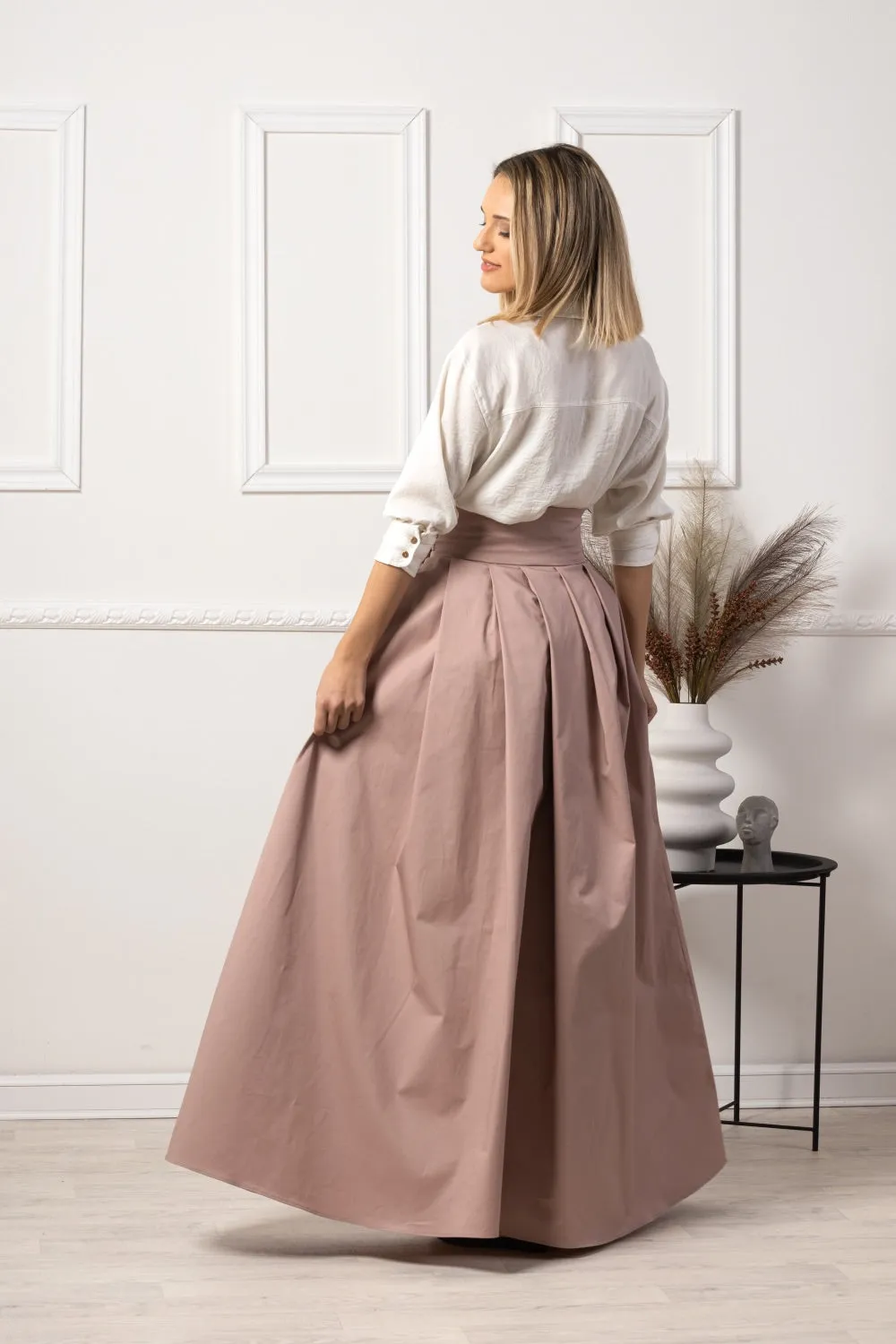 Slate Blue High Waist Pleated Maxi Skirt