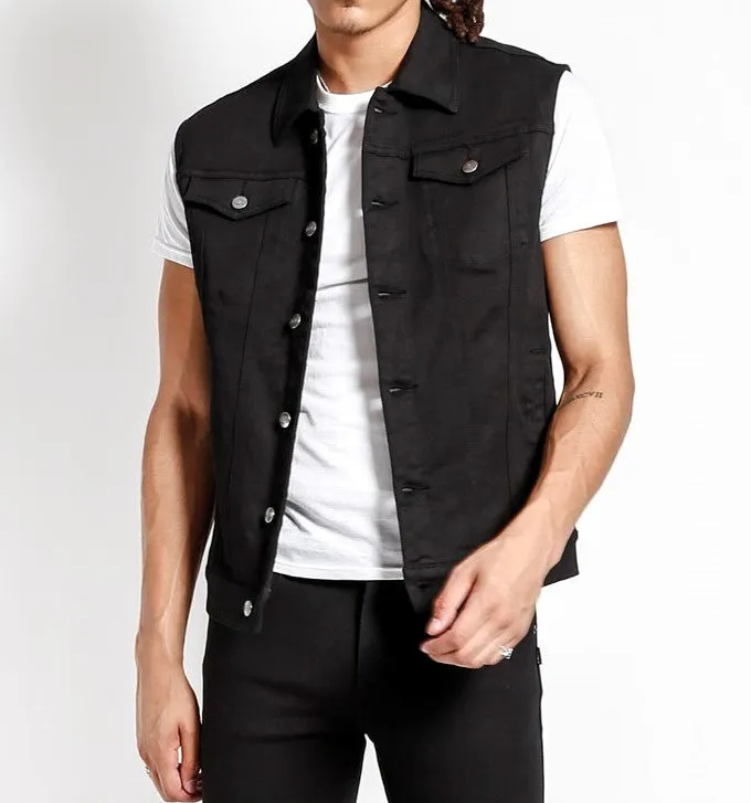 Slim Fit Black Denim Vest