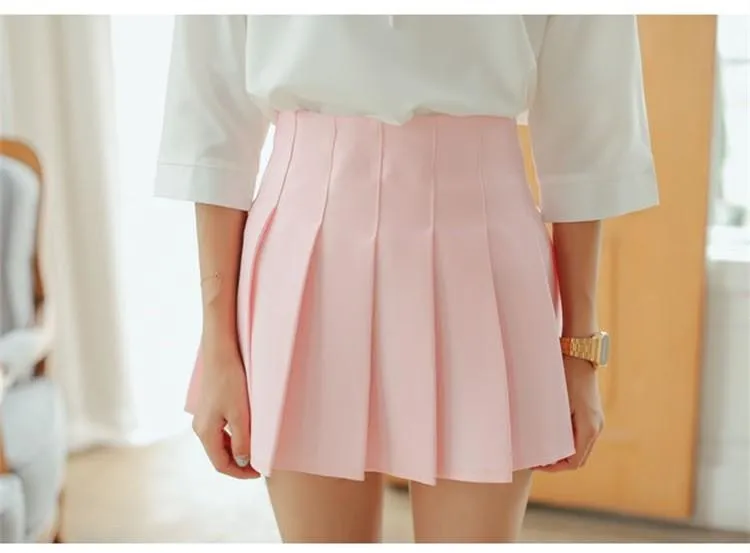 Solid Color Pleated Skirt