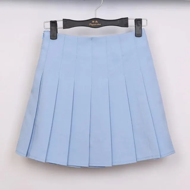 Solid Color Pleated Skirt