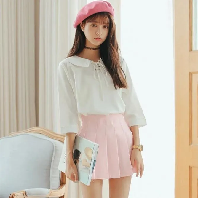 Solid Color Pleated Skirt