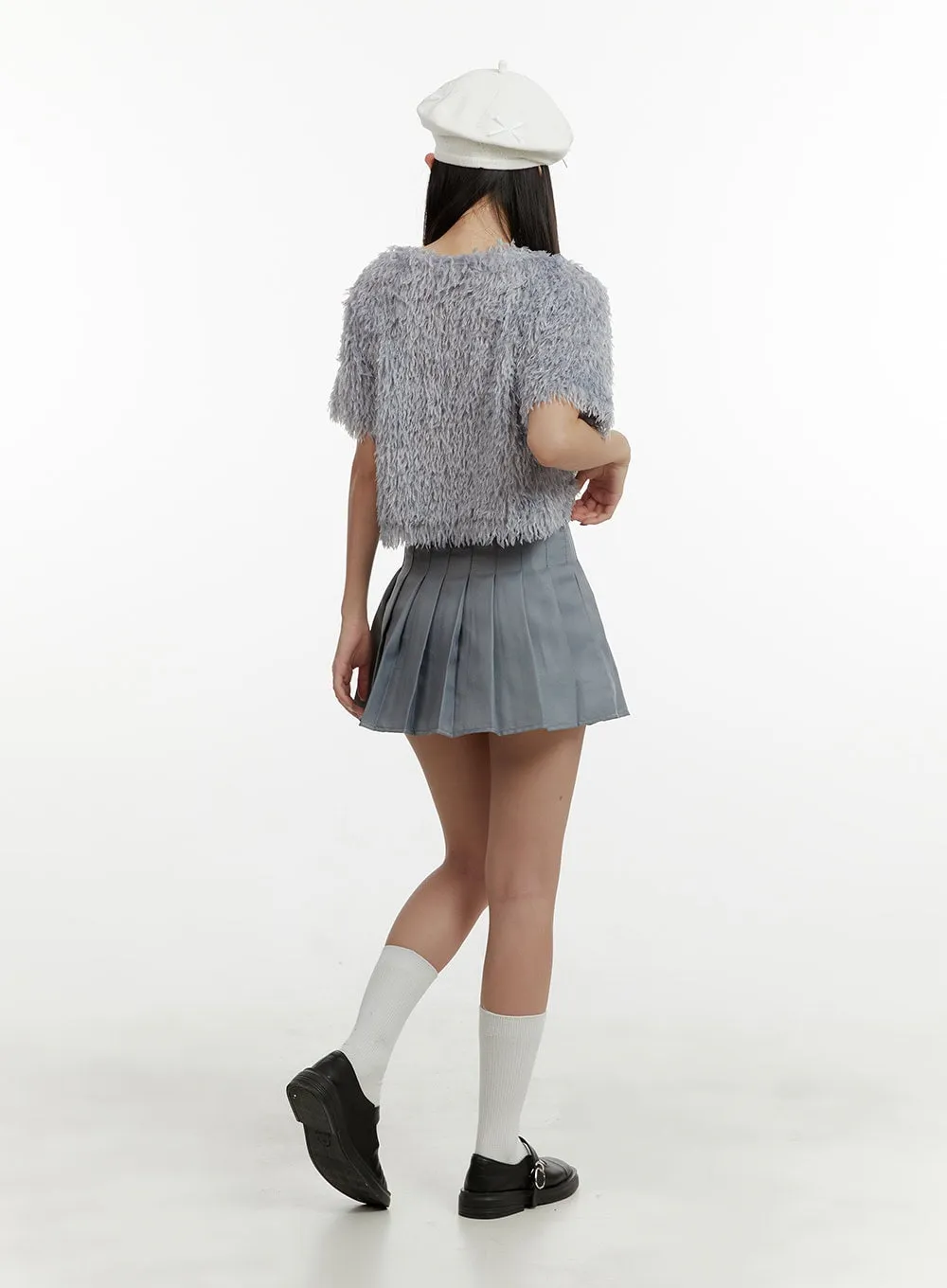 Solid Pleated Mini Skirt OY413