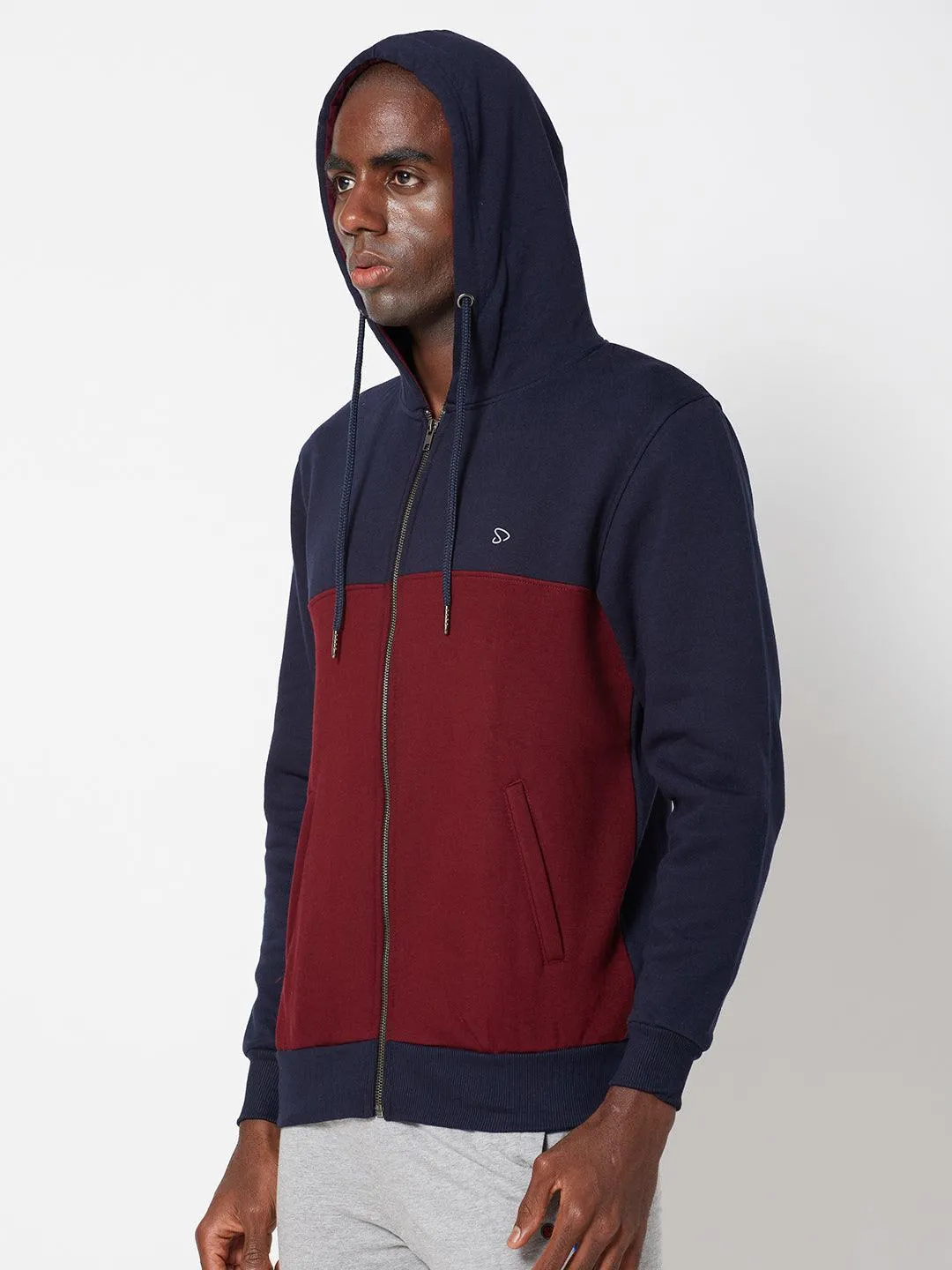 Sporto Men's Hoodie Jacket (Navy - Burgundy)