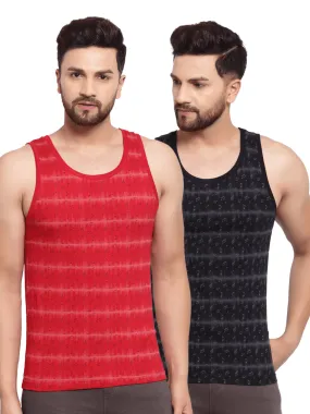 Sporto Men's Round Neck Printed Gym Vest - Pack Of 2 (Black & Red)