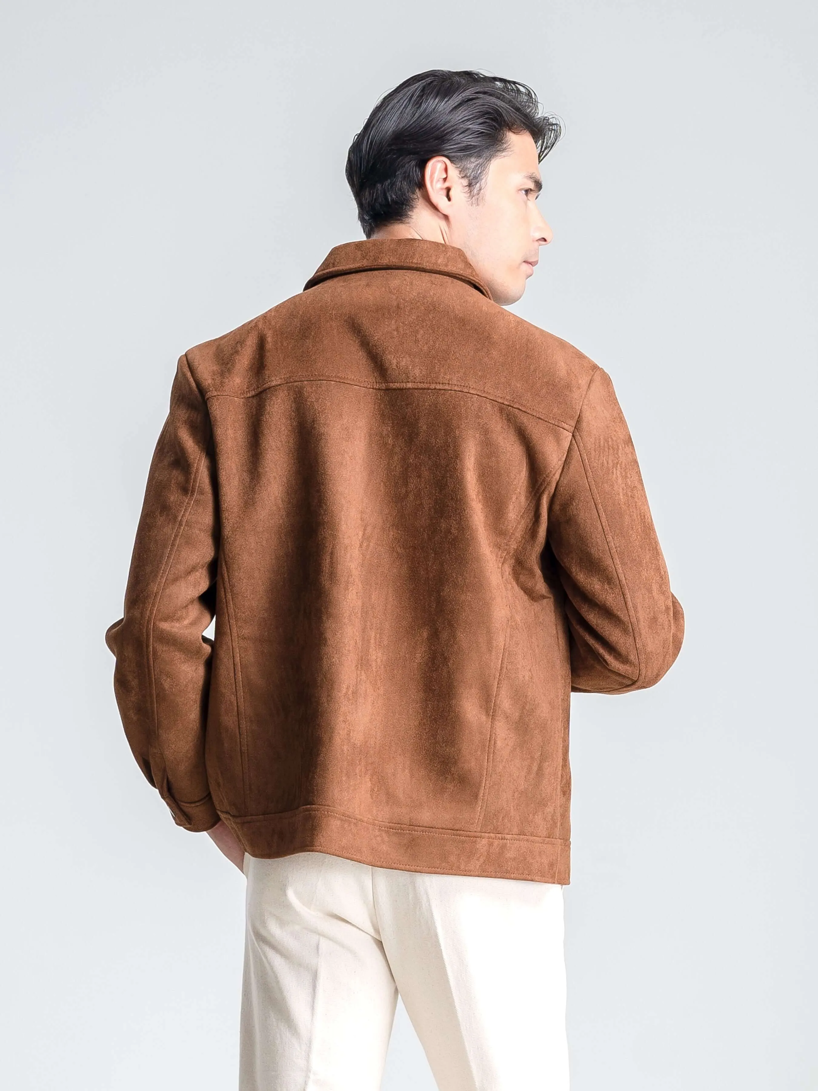 Suede Jacket with Zipper - Brown