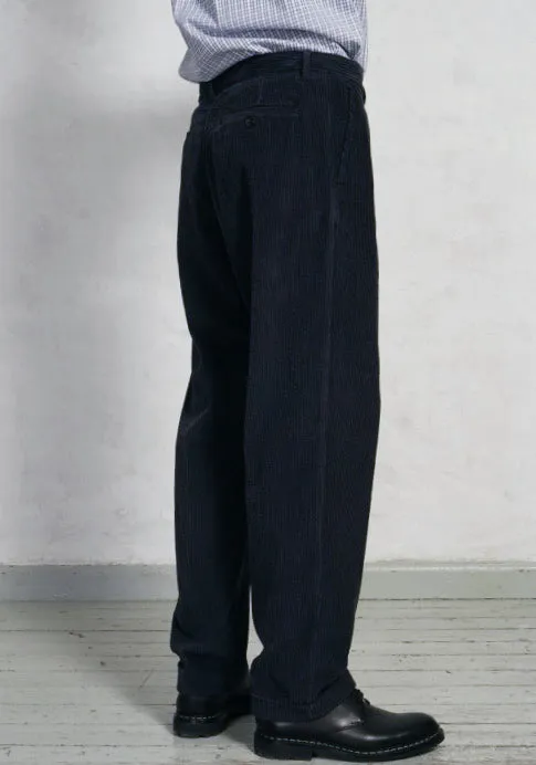 SUNE Elephant Cord Pleated Wide Cut Trousers | Dusty Navy