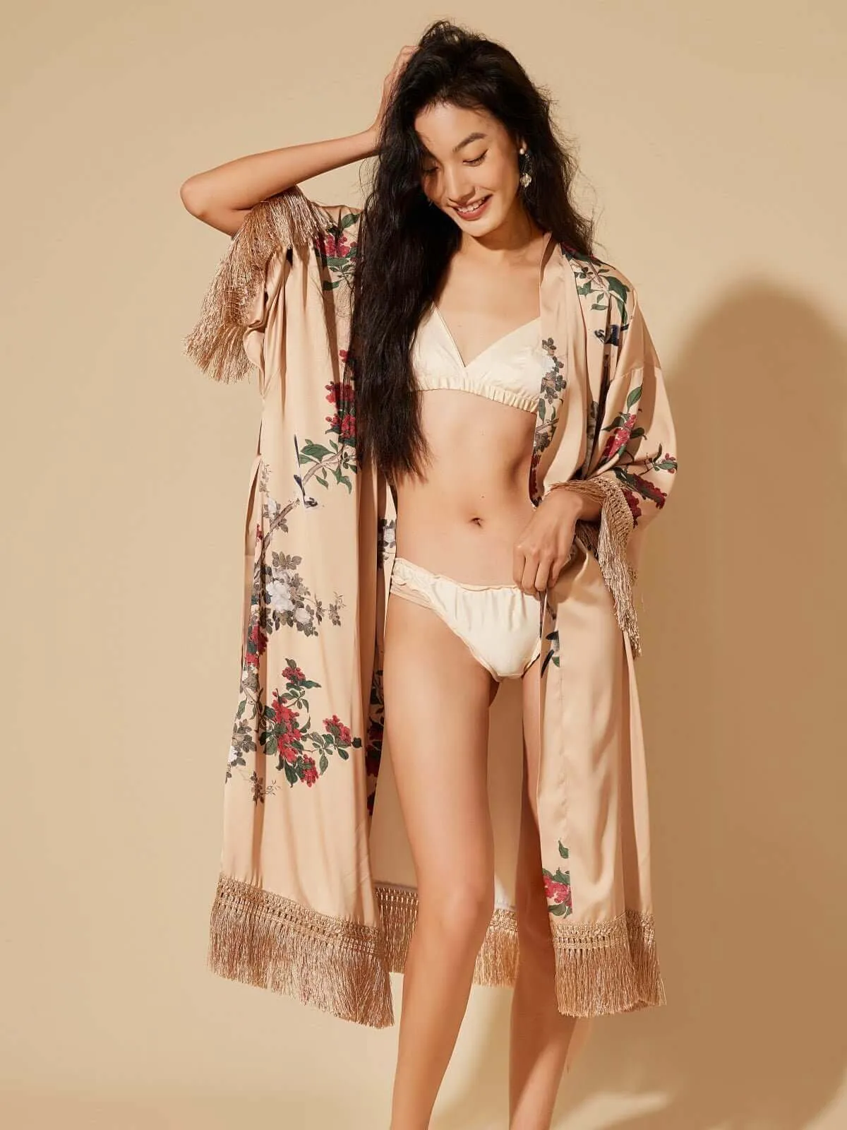 Tassels Champagne Kimono Robe