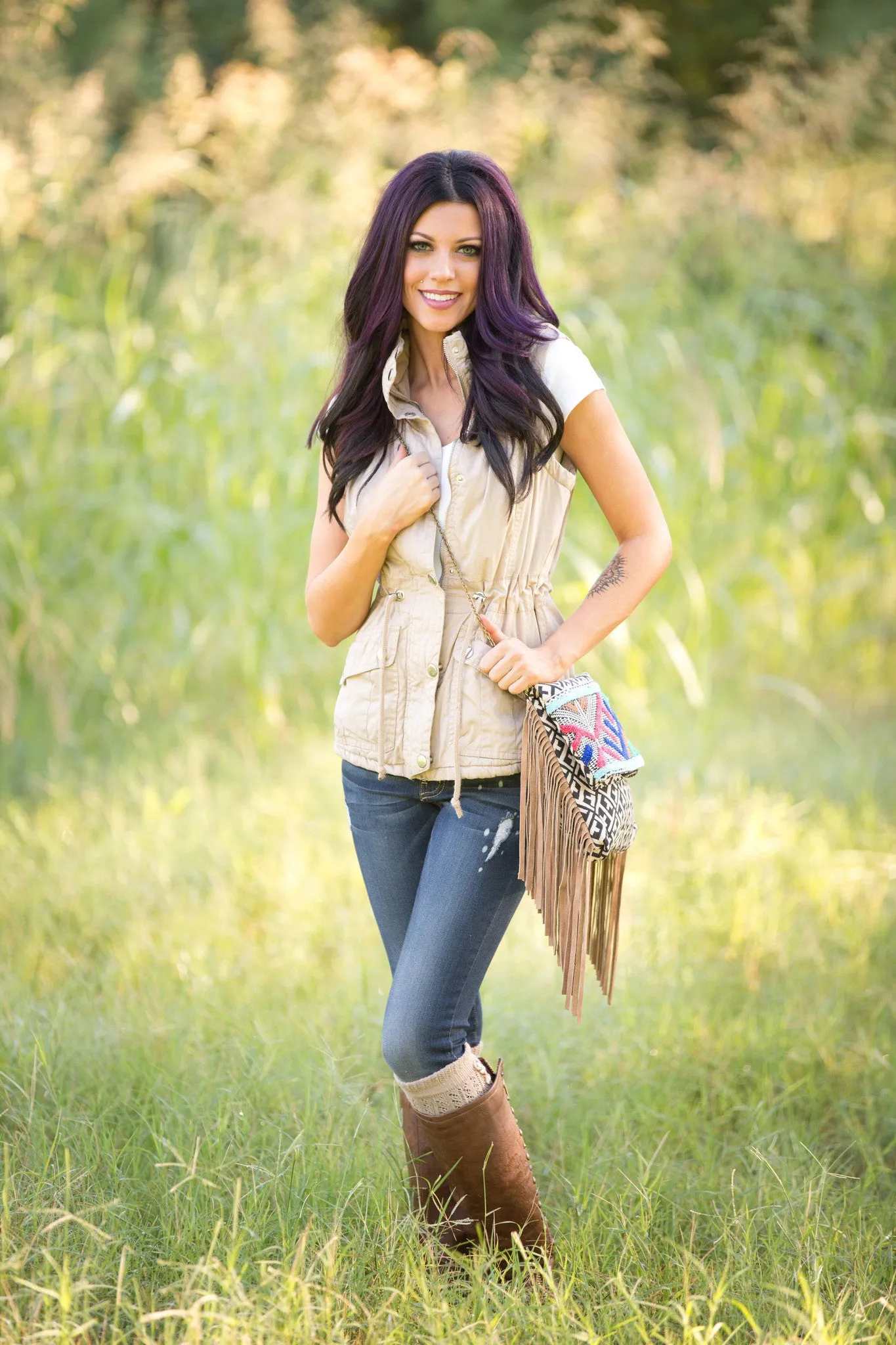 The Chill Of Fall Fleece Vest - Khaki