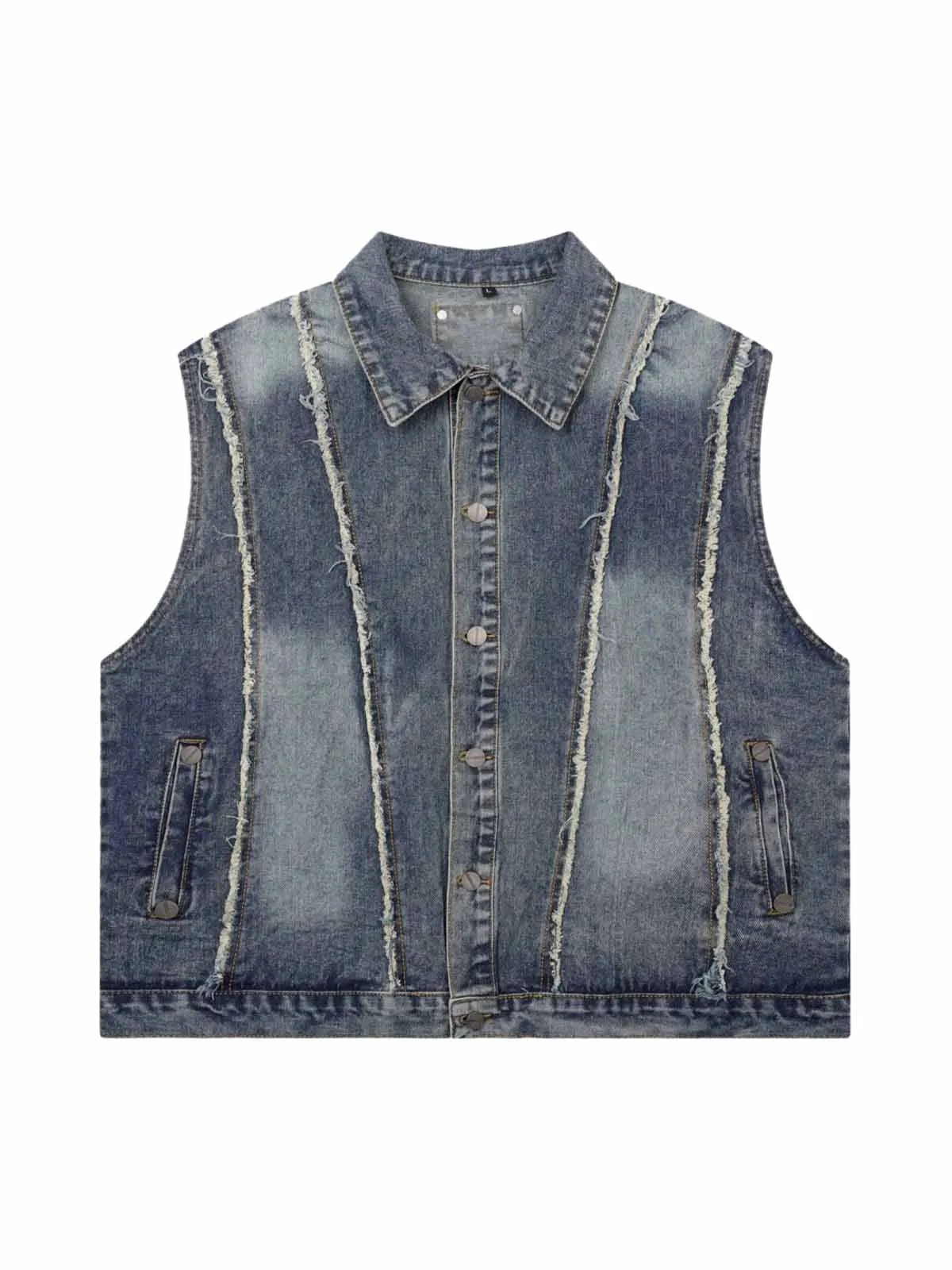 Thesupermade Raw Edge split Washed Denim Vest