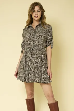 Three-Quarter Sleeve Button Down Mini Dress